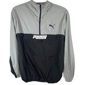 Puma Men’s XL Gray Black Windbreaker Jacket Lightweight Hooded Athletic Zip